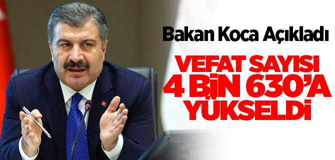 Sağlık Bakanı Koca açıkladı, toplam vefat sayısı 4 bin 630 oldu